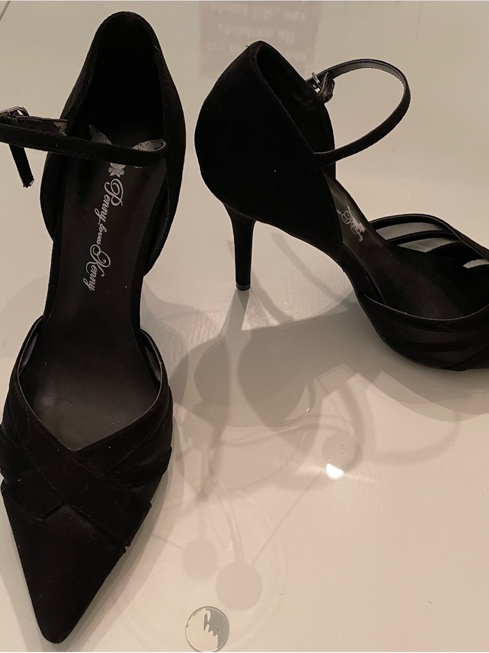 Penny Loves Kenny Black Pointed-Toe Ankle-Strap Heels
